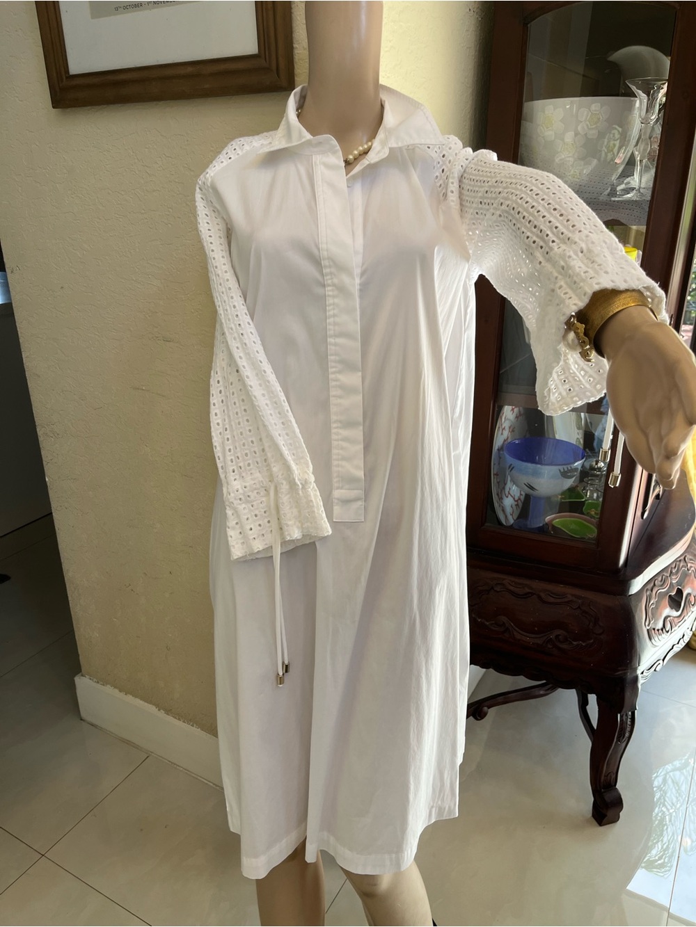 Chico's White Eyelet Sleeve Shirt Dress